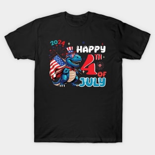 Happy 4th of July 2024 Dinosaur Independence day gift for boys girls kids T-Shirt